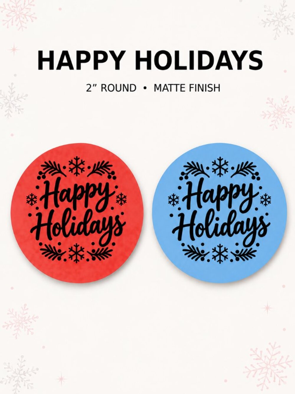 100 Happy Holidays Stickers 2 Inch Round Red Blue Christmas Labels Mailer Seals